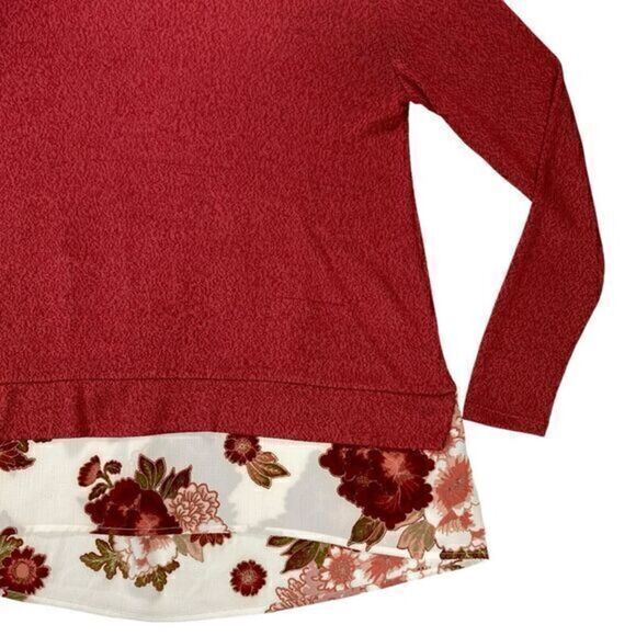 Zac & Rachel Sweater Womens Size Small Red Knit Floral Layered Tunic Sweater - Picture 4 of 15